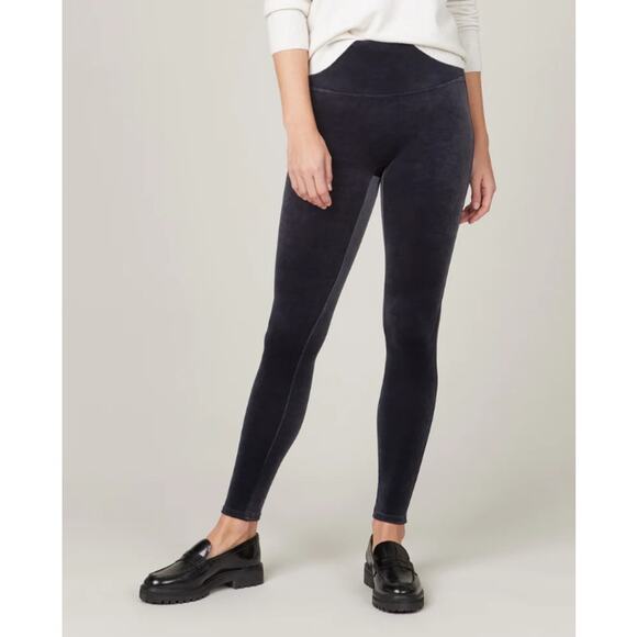 Spanx Dark Navy Blue Velvet Leggings Size Medium - Picture 1 of 6